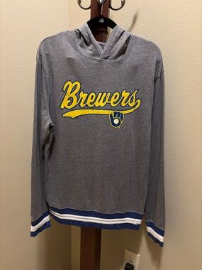 Genuine Merchandise Gray Hooded Pullover with Blue and Red MLB Logo